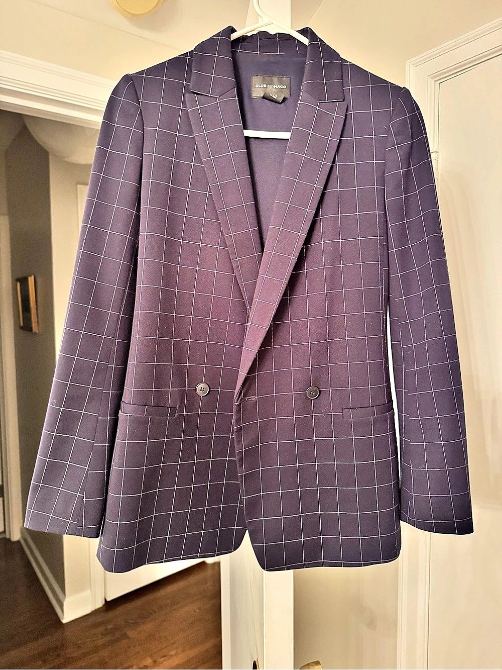Club Monaco Checkered Blazer in Navy Blue Size 00 Like New